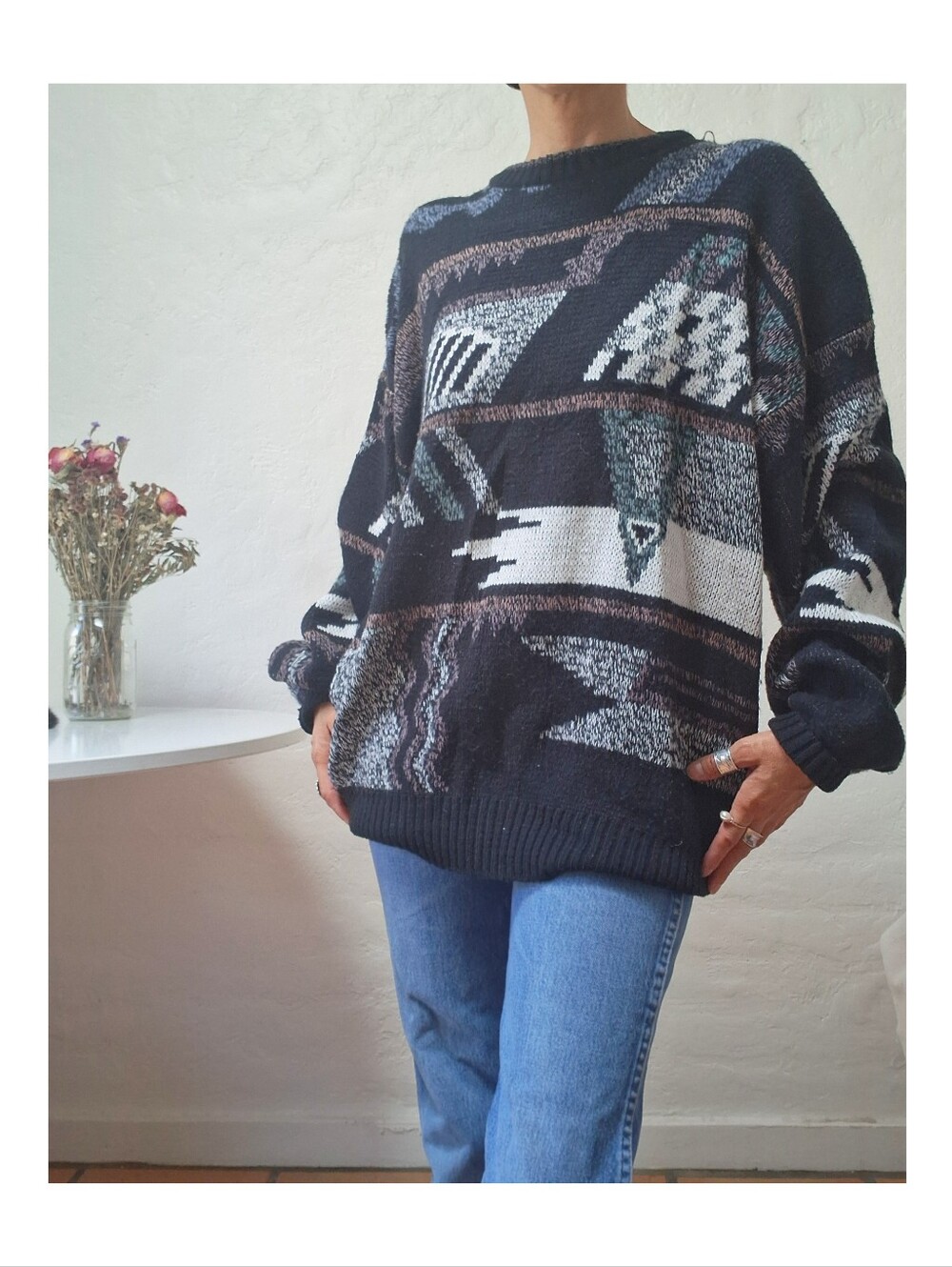 Vtg 90s Michael Gerald Coogi Style Grandpa Geometric Sweater